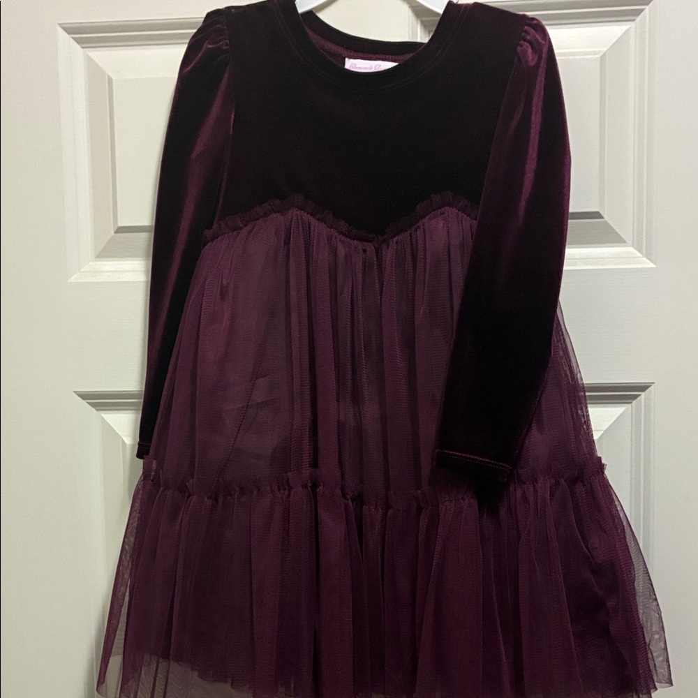 Bonnie Jean Girls' Plum Velvet & Tulle Party Dress 4T excellent condition